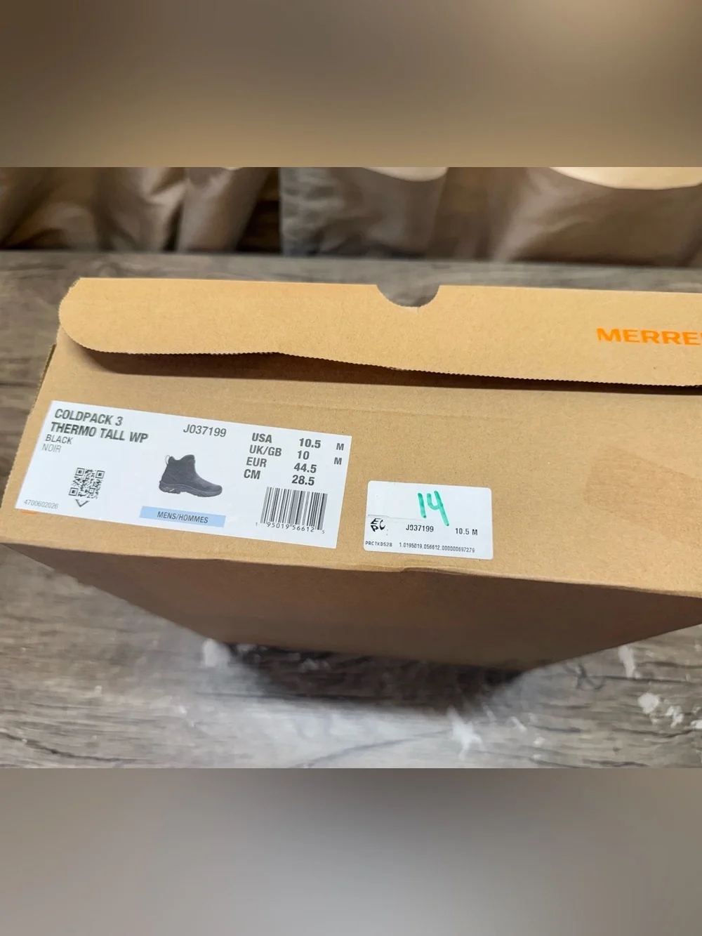 Merrell Coldpack 3 Thermo Tall Zip Waterproof, Black size 10.5